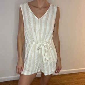 Cream and taupe striped romper